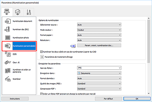 figure : boîte de dialogue Paramètres